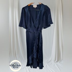 Wrap Dress Size L Audrey Parks Navy Satin